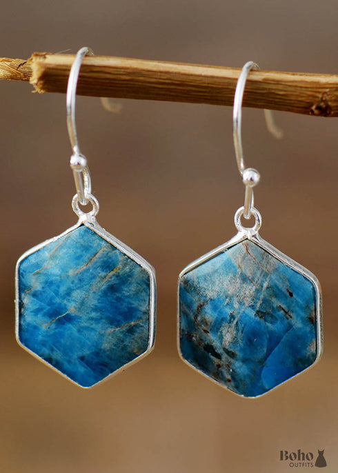 Boho Earrings, Dangle Earrings, Blue Apatite